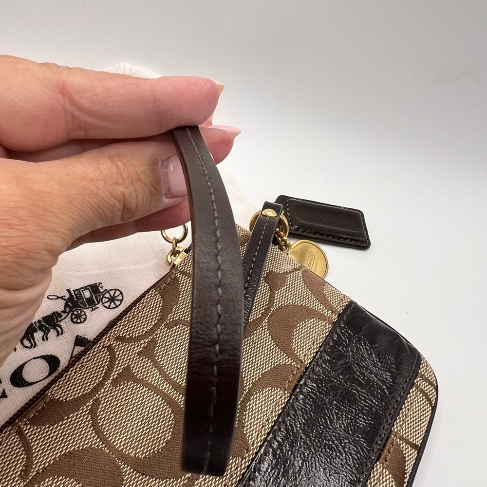 Coach Legacy Tan Signature Canvas and Leather Brown Wristlet - Picture 4 of 6